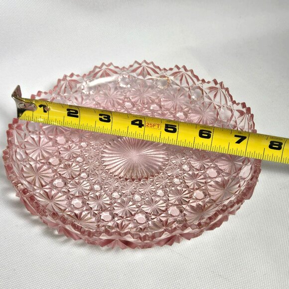 Vintage MCM Pink Daisy & Button Pressed Glass Plate Trinket Dish 7.5" Round - Picture 5 of 7